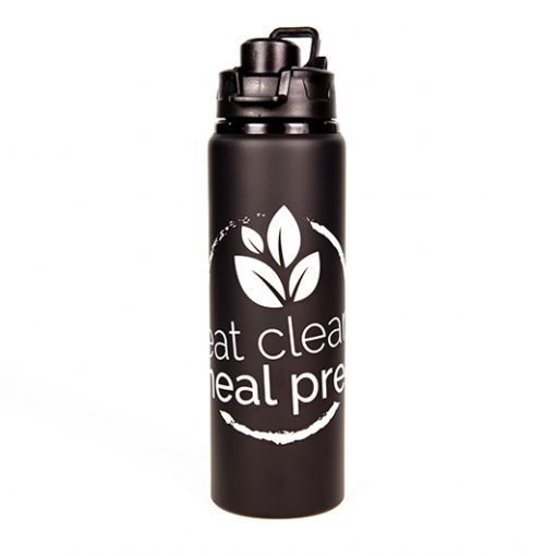 Surge Black Sport Water Bottle with Eat Clean Meal Prep logo